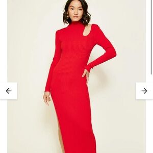 Line & Dot Red Bodycon Long Sleeve Dress